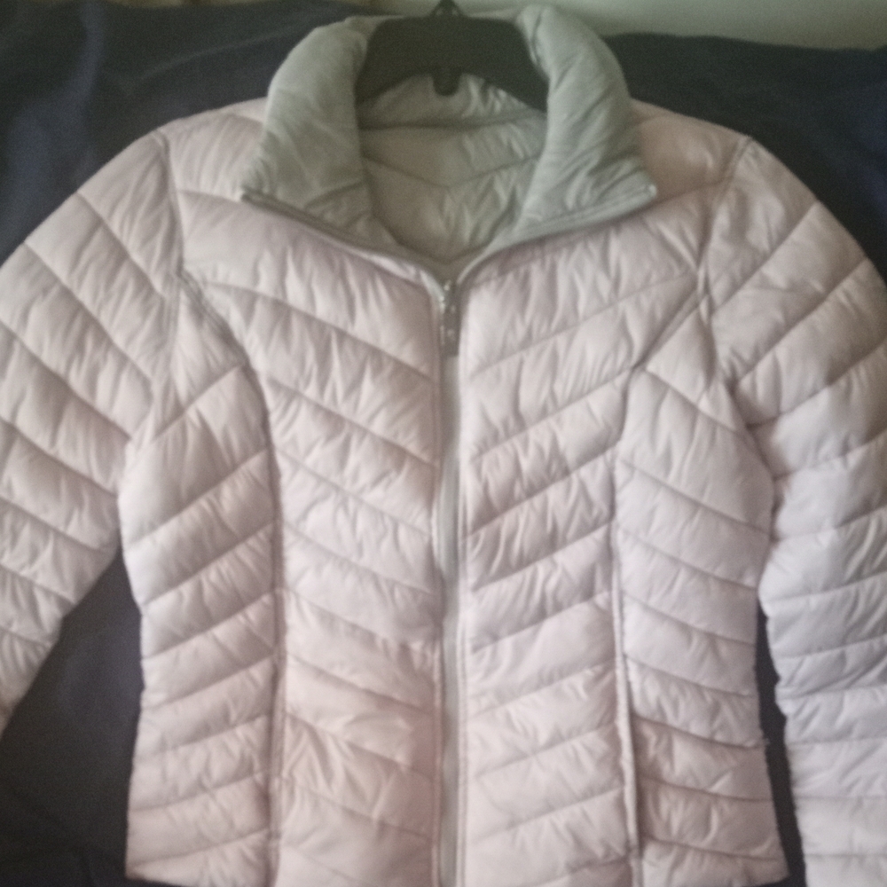 Nautica Women's Blush Quilted Puffer Jacket Reversible Blush Pink/Gray Size M